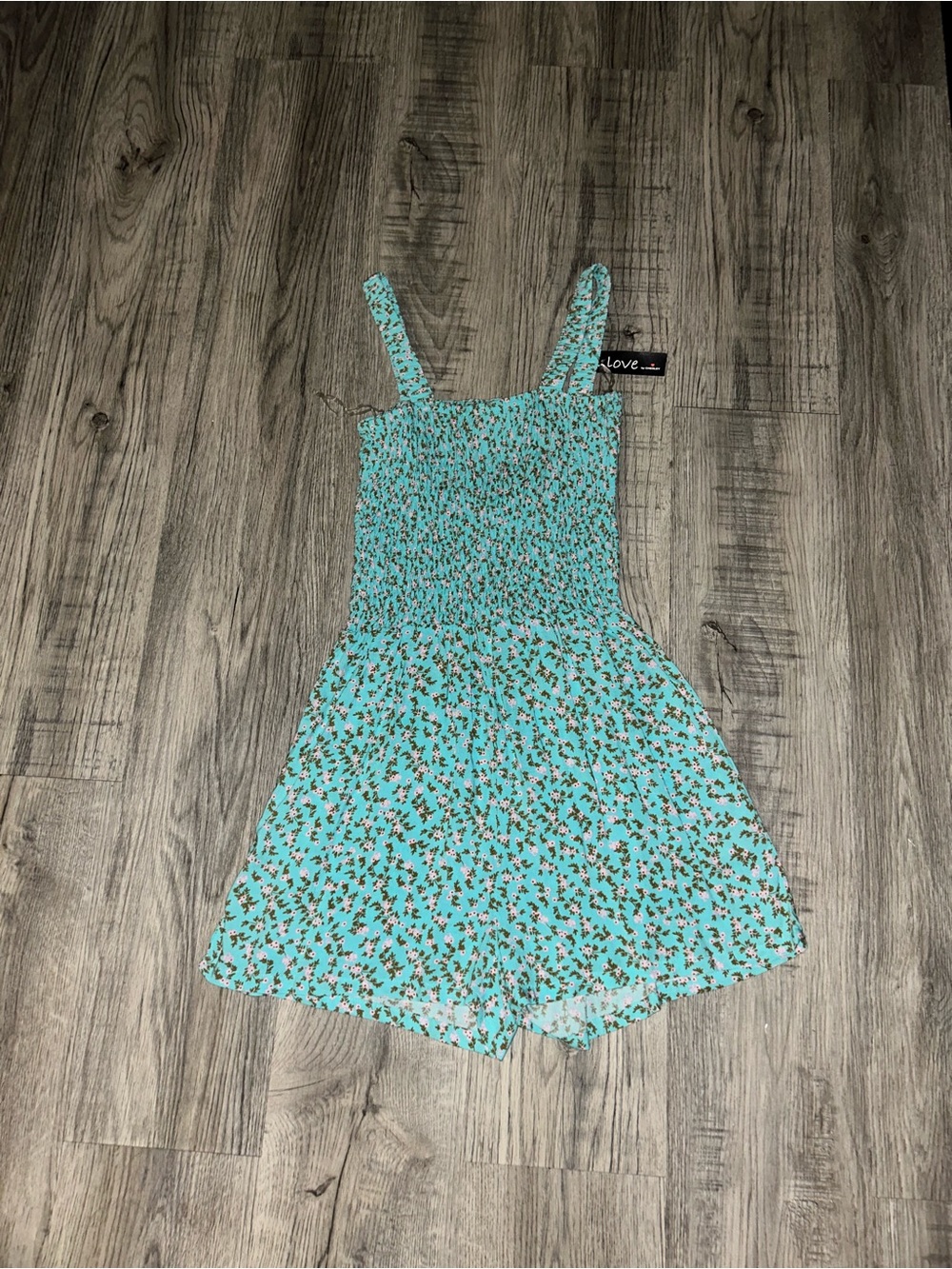 Smocked Aqua Floral Romper with Adjustable Straps